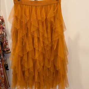 Anthropologie Tulle Orange Tiered Skirt Sz Medium